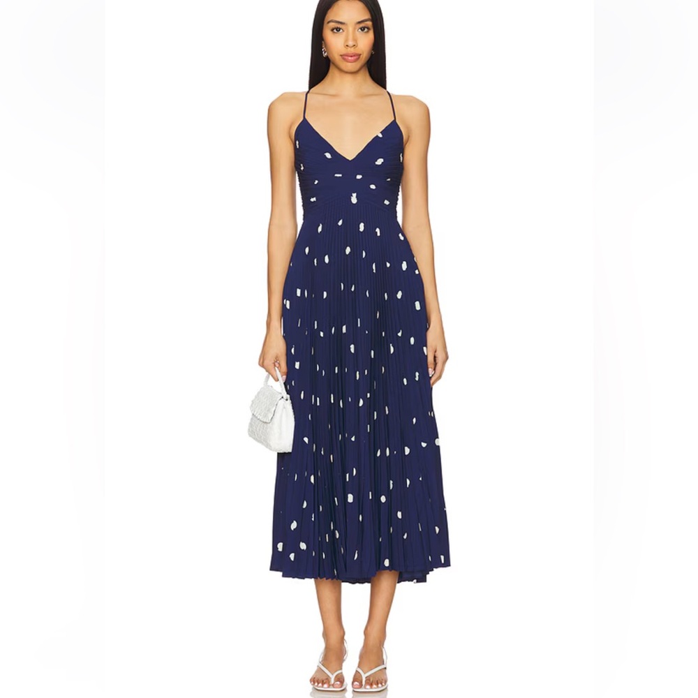 ASTR The Label Blythe Polka Dot V-Neck Sleeveless Midi Dress, XS S M L